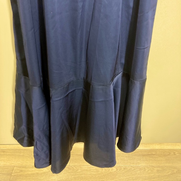 Nicole Miller Navy Blue Satin Wrap Dress High Low Cap Sleeve Size Small - Picture 8 of 8